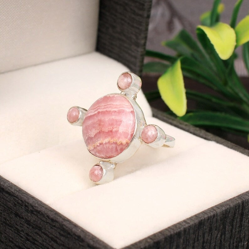 Rhodochrosite Gemstone 92.5 Sterling Silver Ring