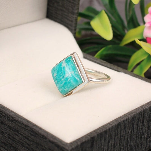 Natural Amazonite Gemstone 92.5 Silver Ring