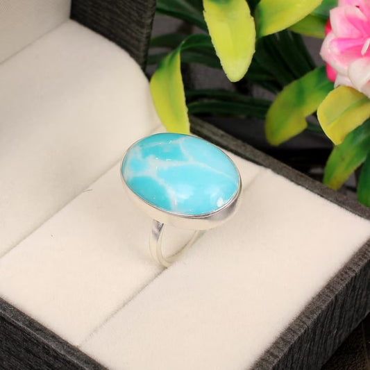 Natural Larimar Gemstone 92.5 Sterling Silver Ring