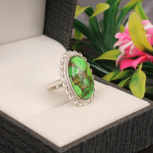 Green Turquoise Gemstone 92.5 Sterling Silver Ring