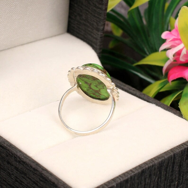 Green Turquoise Gemstone 92.5 Sterling Silver Ring