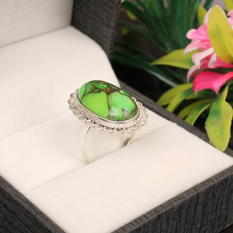 Green Turquoise Gemstone 92.5 Sterling Silver Ring