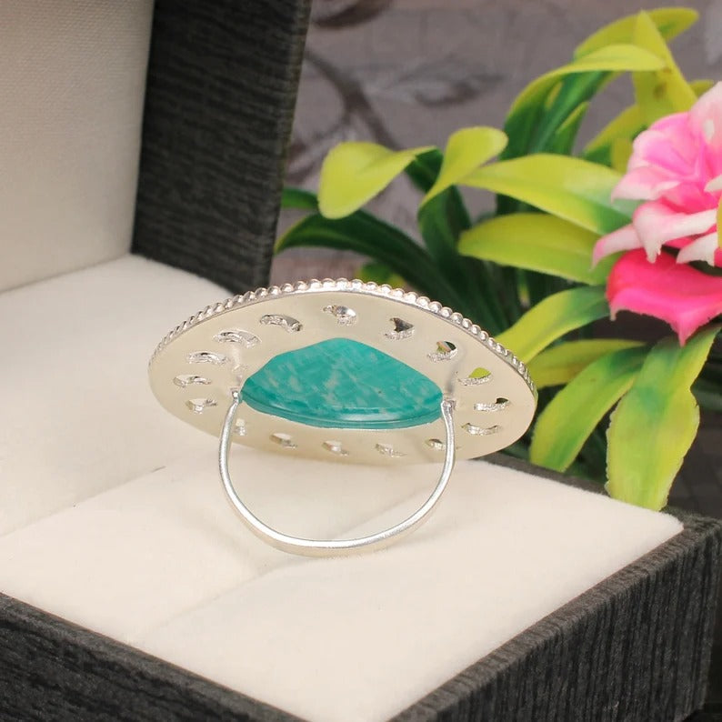 Natural Amazonite Gemstone 92.5 Sterling Silver Ring