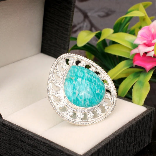 Natural Amazonite Gemstone 92.5 Sterling Silver Ring