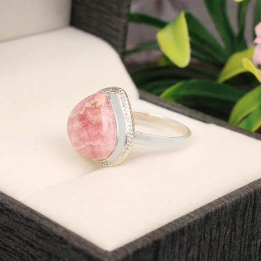 Natural Rhodochrosite Gemstone 92.5 Sterling Silver Ring