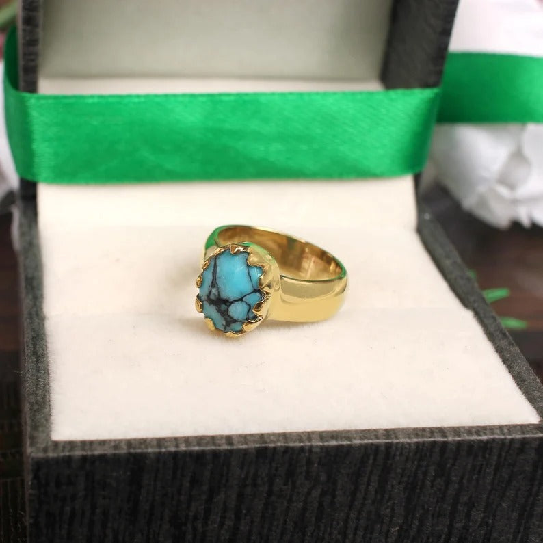 Turquoise Gemstone Gold Plated 92.5 Silver Ring