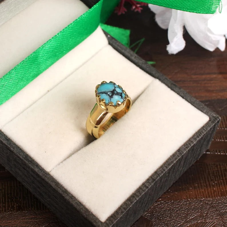 Turquoise Gemstone Gold Plated 92.5 Silver Ring