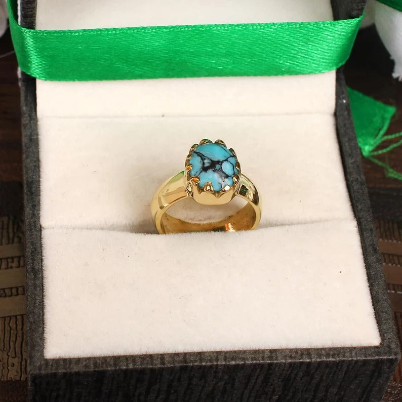 Turquoise Gemstone Gold Plated 92.5 Silver Ring