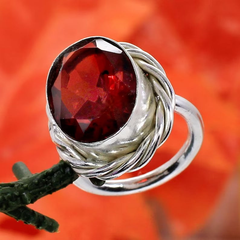 Garnet Hydro Gemstone 92.5 Sterling Silver Ring