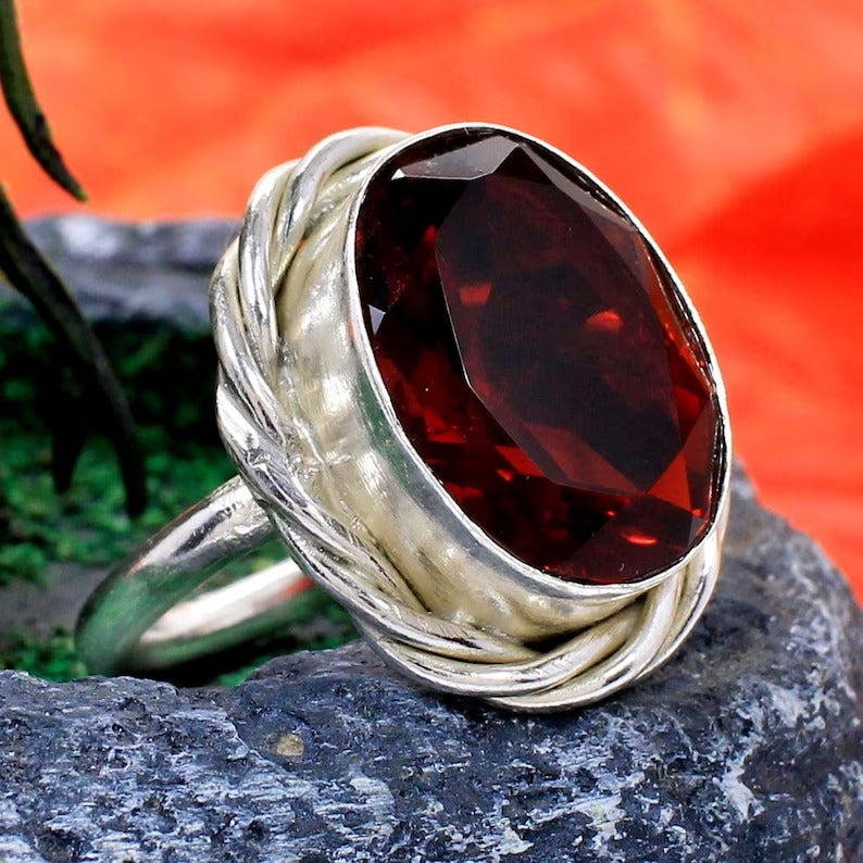 Garnet Hydro Gemstone 92.5 Sterling Silver Ring