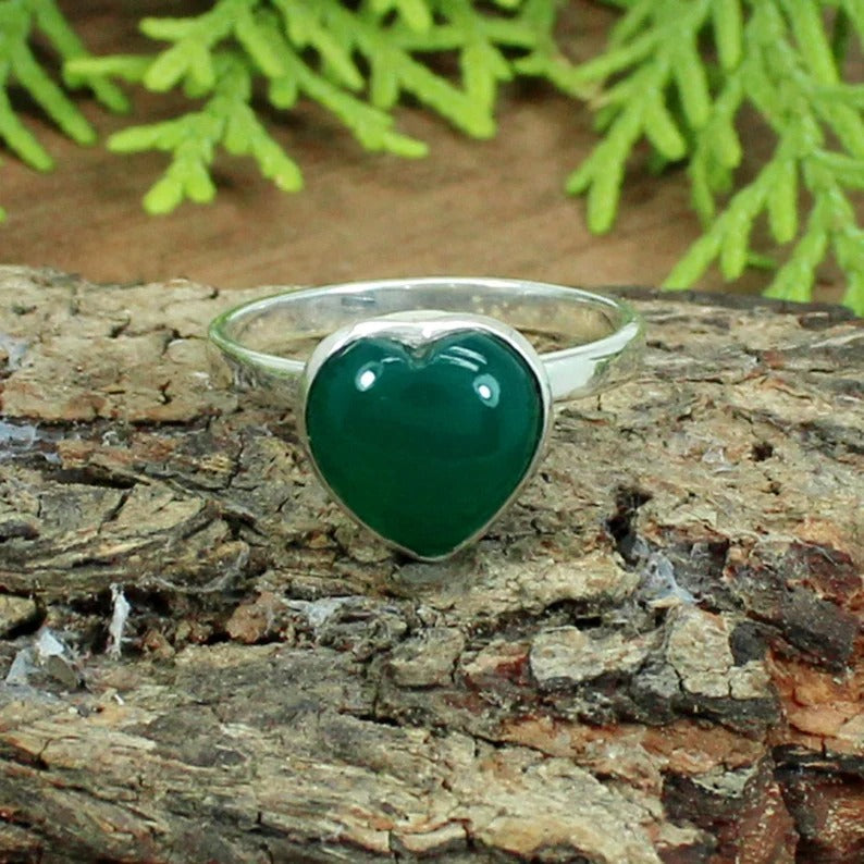 Green Onyx Gemstone 92.5 Sterling Silver Ring