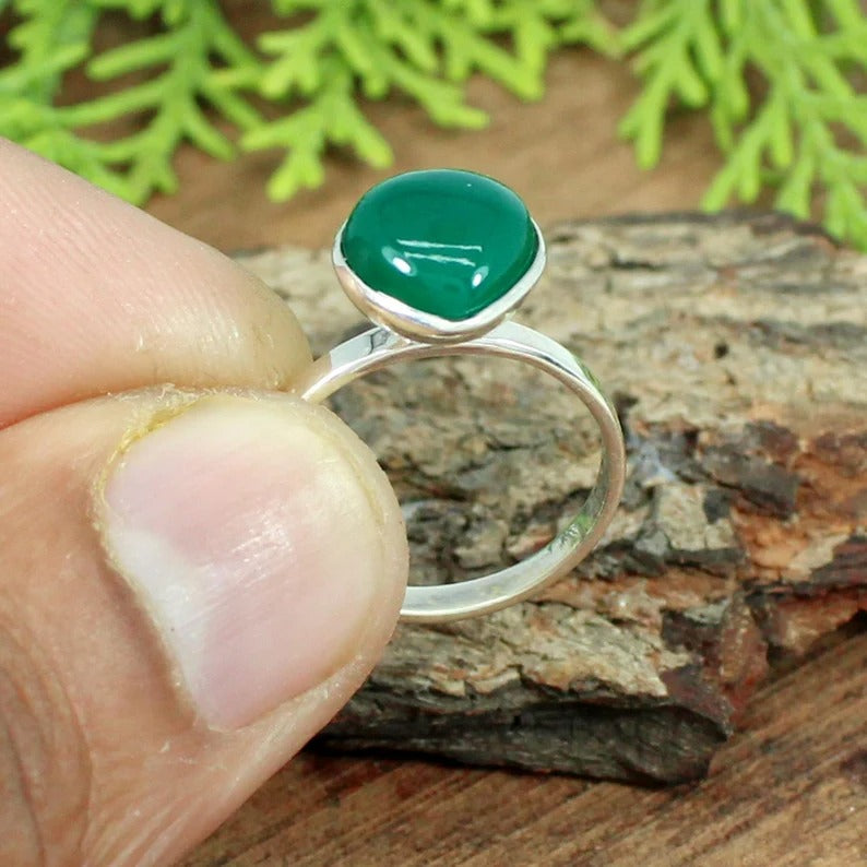 Green Onyx Gemstone 92.5 Sterling Silver Ring