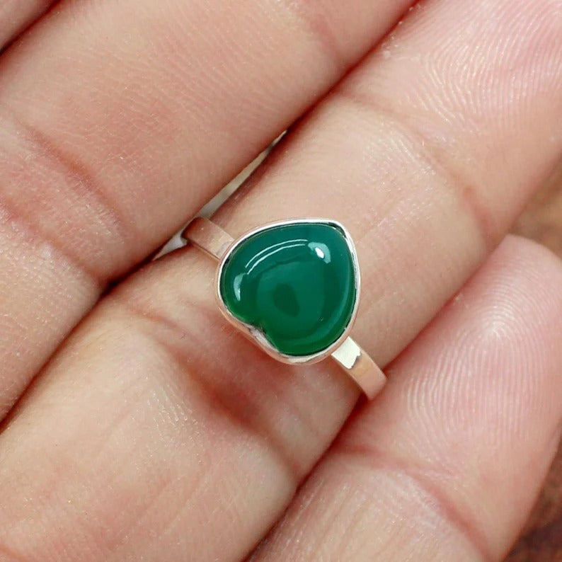 Green Onyx Gemstone 92.5 Sterling Silver Ring