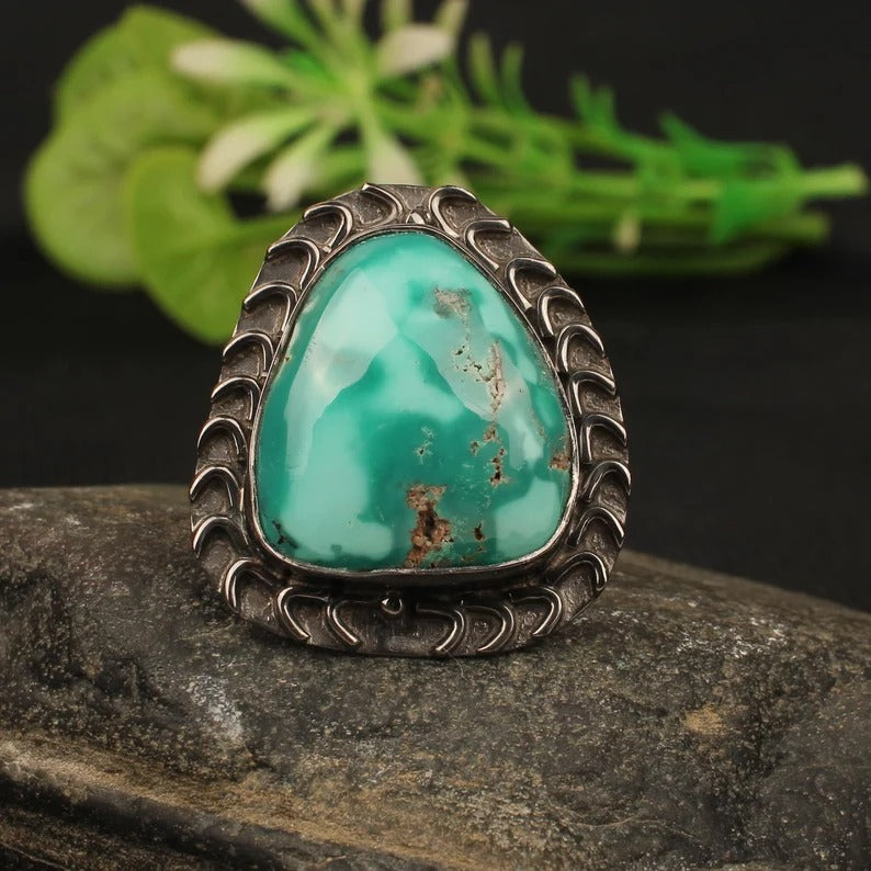 Natural Turquoise Gemstone 92.5 Sterling Silver Ring