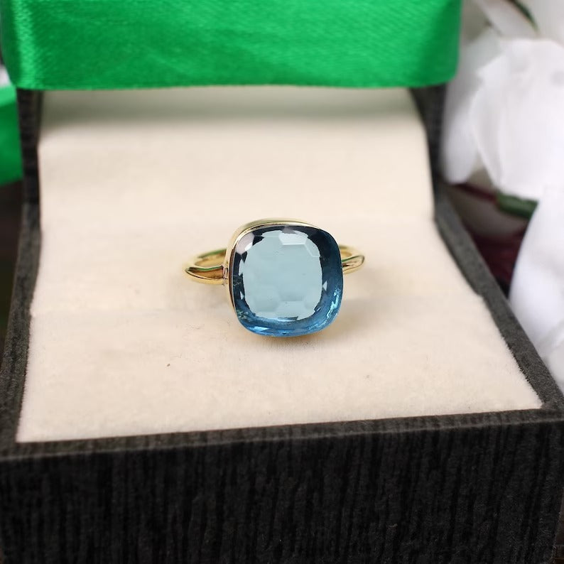 London Blue Topaz Gemstone 92.5 Sterling Silver Ring