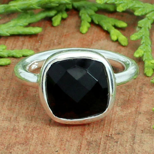 92.5 Silver Black Onyx Gemstone Ring