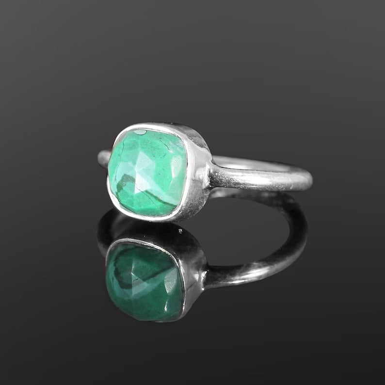 Synthetic Malachite Gemstone 92.5 Sterling Silver Ring