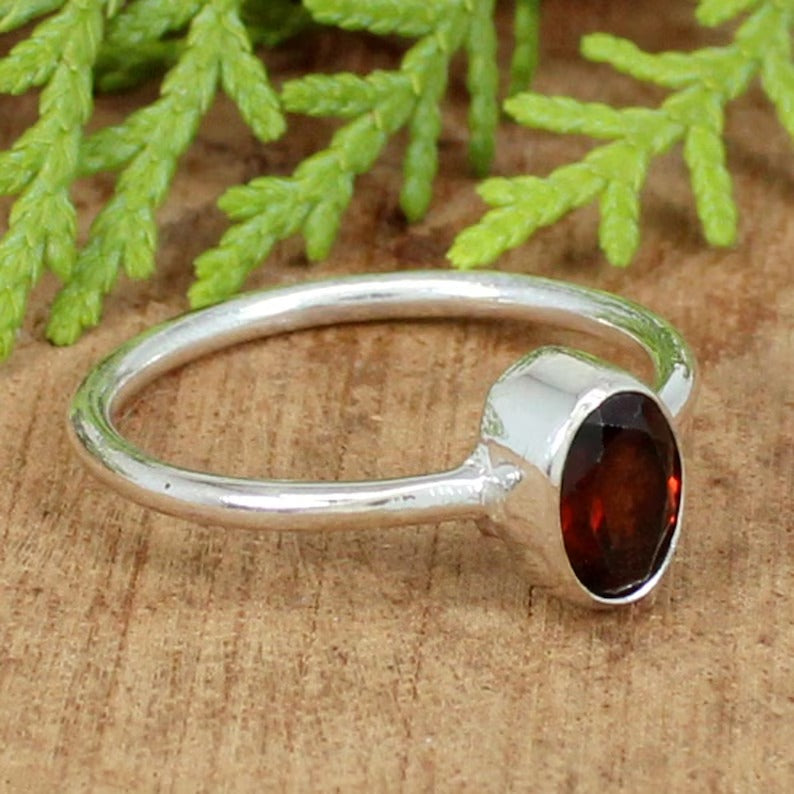 Natural Red Garnet Gemstone 925 Sterling Silver Ring