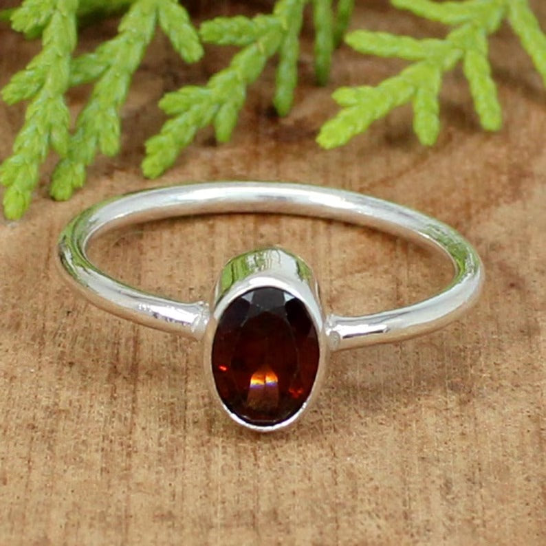 Natural Red Garnet Gemstone 925 Sterling Silver Ring