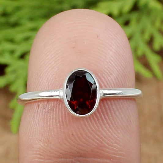 Natural Red Garnet Gemstone 925 Sterling Silver Ring