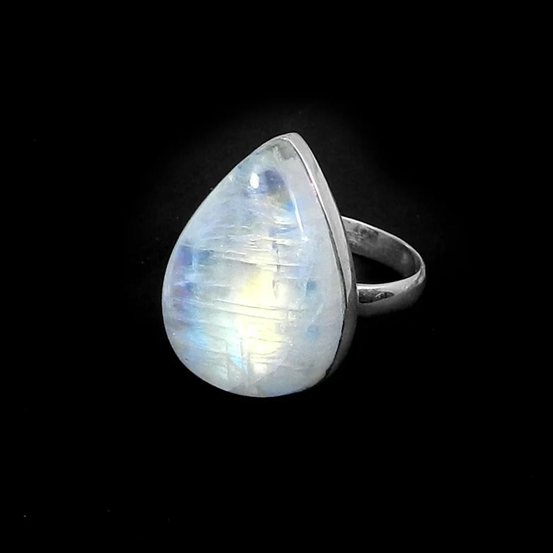 Natural Flashy Rainbow Moonstone 92.5 Silver Ring