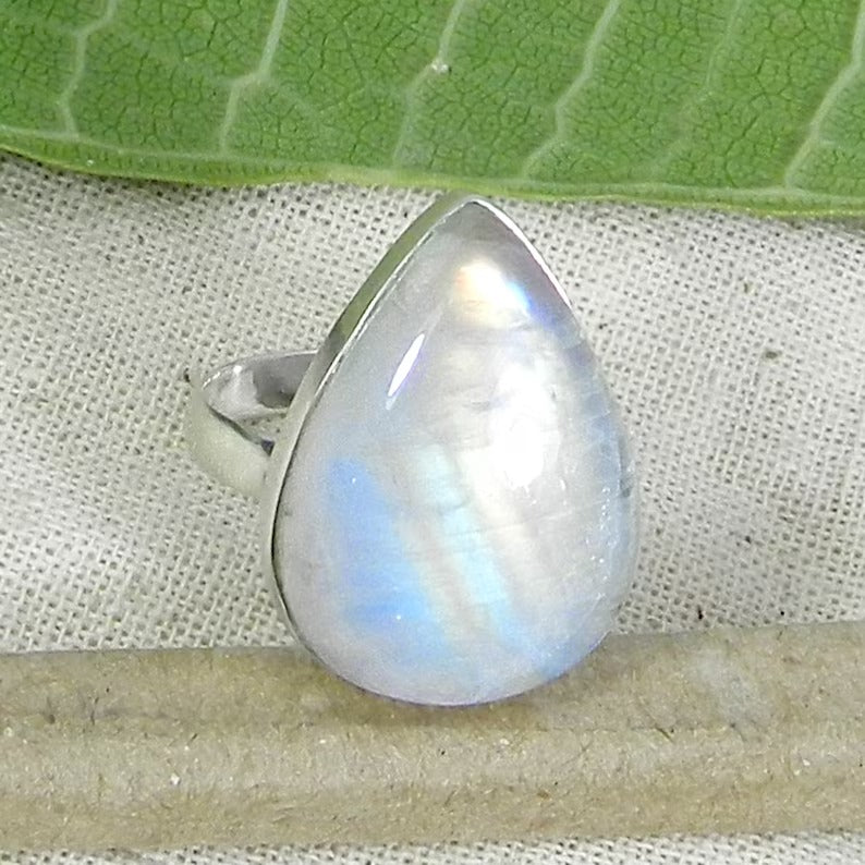 Natural Flashy Rainbow Moonstone 92.5 Silver Ring