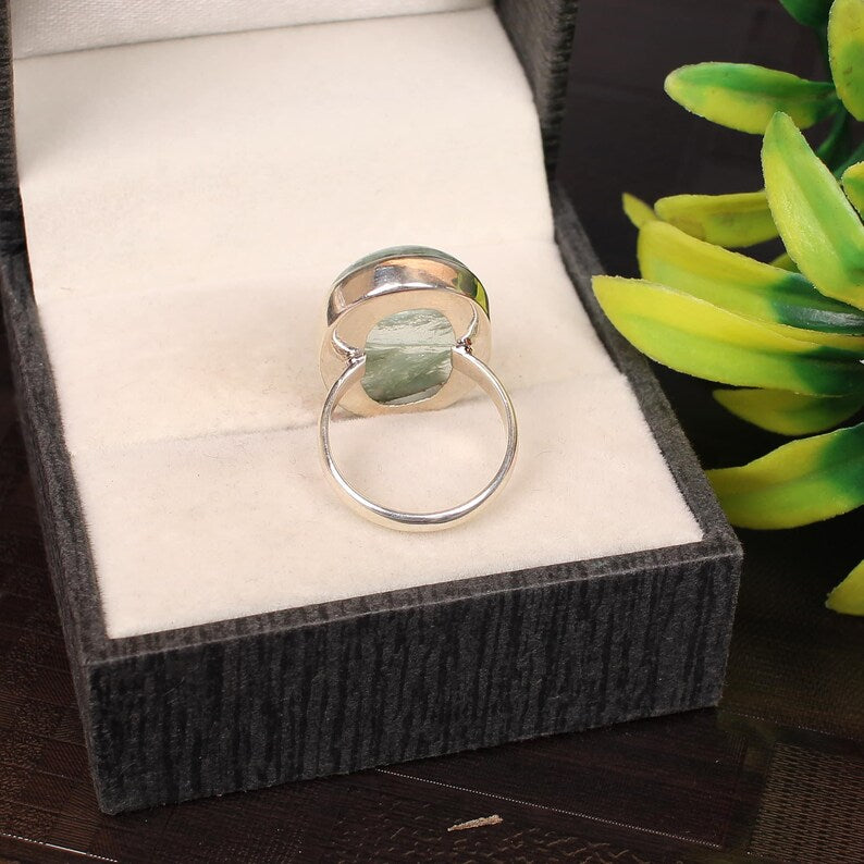 Aqua Crackle Glass Gemstone 92.5 Silver Ring