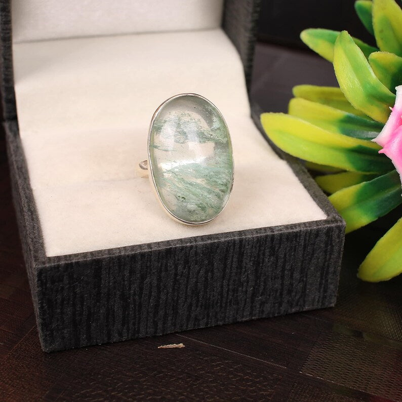 Aqua Crackle Glass Gemstone 92.5 Silver Ring