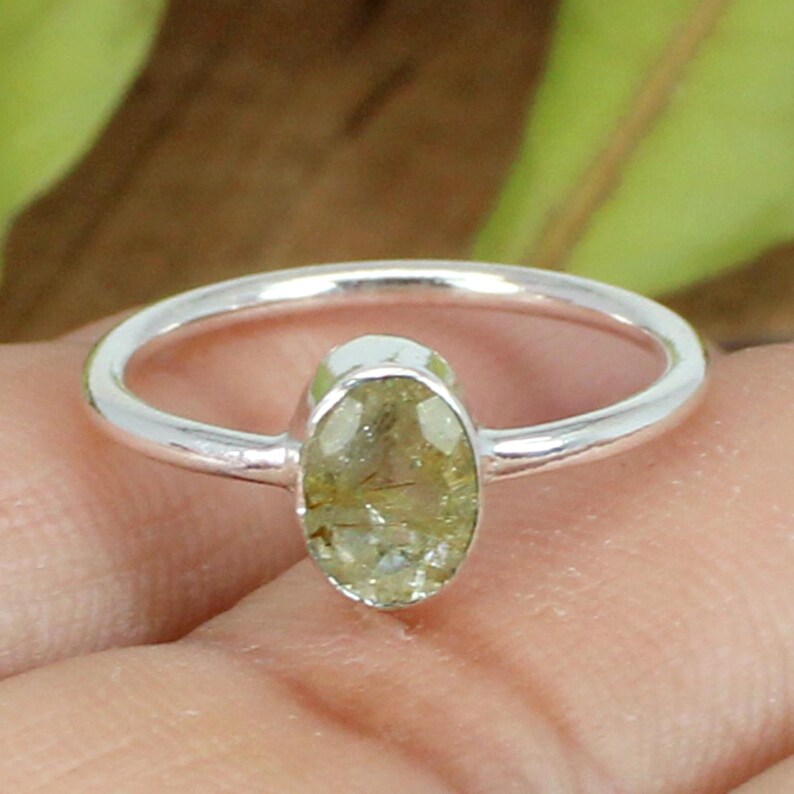 Golden Rutile Quartz Gemstone 92.5 Sterling Silver Ring