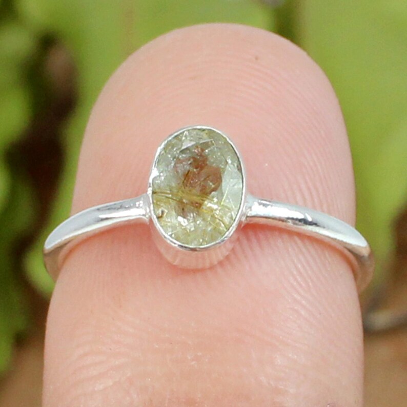 Golden Rutile Quartz Gemstone 92.5 Sterling Silver Ring