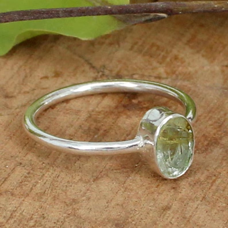 Golden Rutile Quartz Gemstone 92.5 Sterling Silver Ring