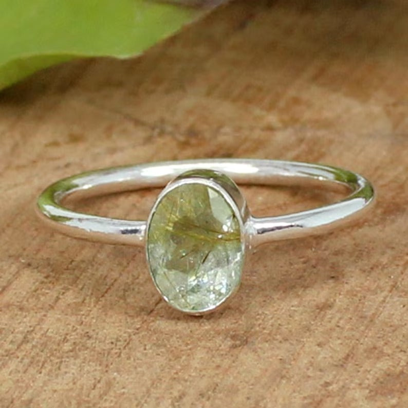 Golden Rutile Quartz Gemstone 92.5 Sterling Silver Ring