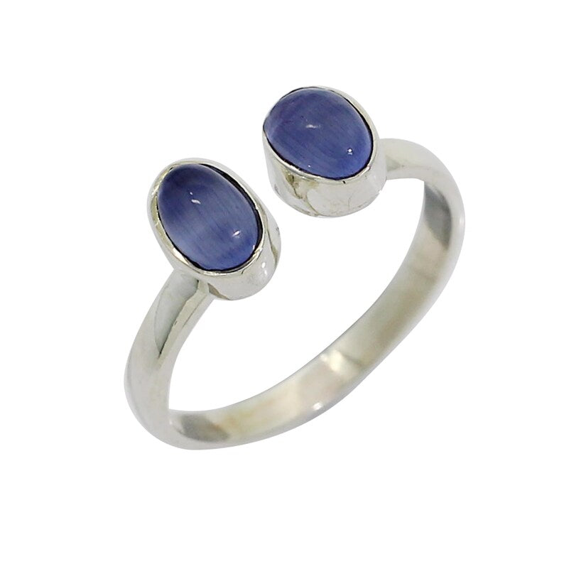 Blue Cats Eye Gemstone 92.5 Silver Ring