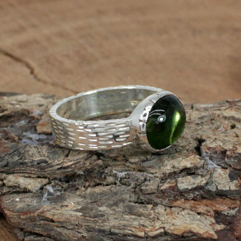 Green Tourmaline Gemstone 92.5 Sterling Silver Ring