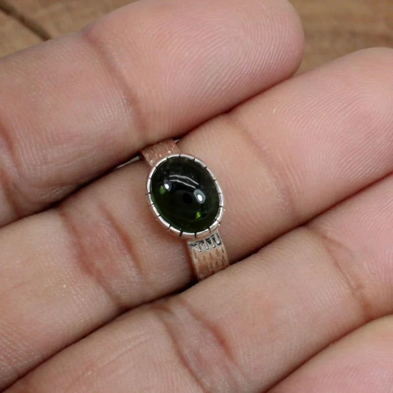 Green Tourmaline Gemstone 92.5 Sterling Silver Ring