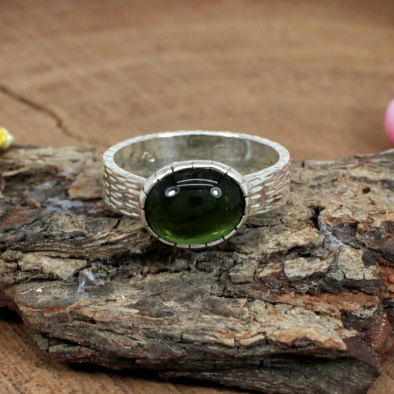 Green Tourmaline Gemstone 92.5 Sterling Silver Ring