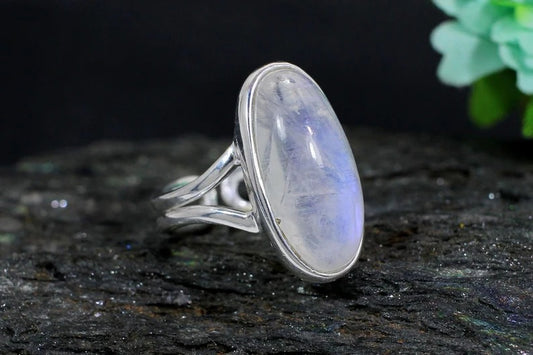 Oval Rainbow Moonstone Gemstone 92.5 Silver Ring