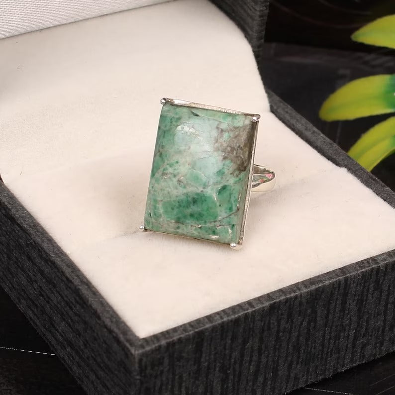 Maw Sit Sit Jade Gemstone 92.5 Sterling Silver Ring