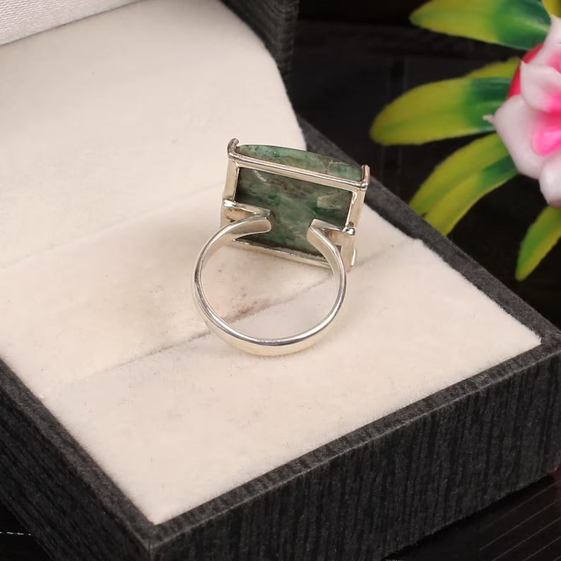 Maw Sit Sit Jade Gemstone 92.5 Sterling Silver Ring