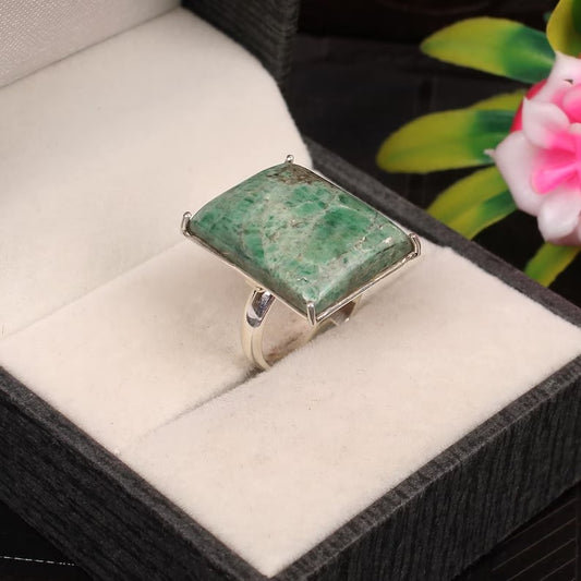 Maw Sit Sit Jade Gemstone 92.5 Sterling Silver Ring