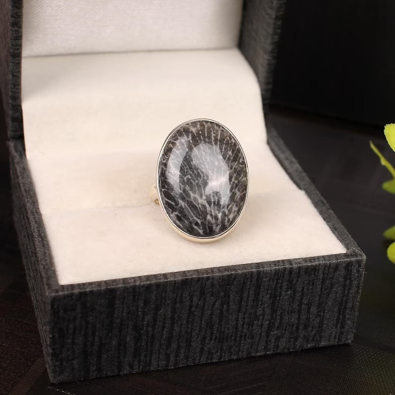 Black Coral 92.5 Sterling Silver Ring