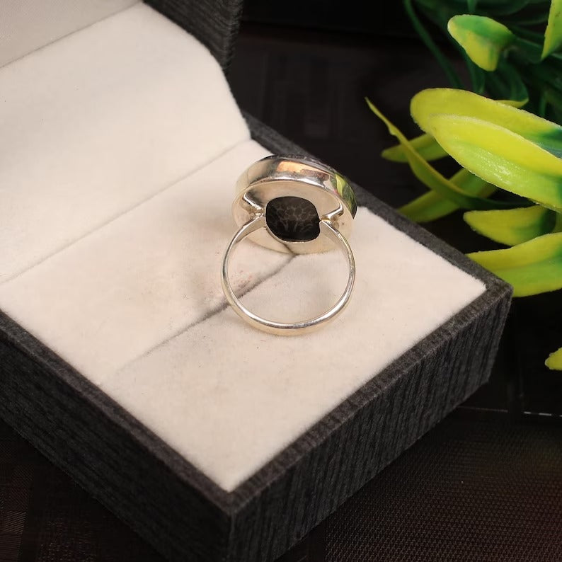 Black Coral 92.5 Sterling Silver Ring