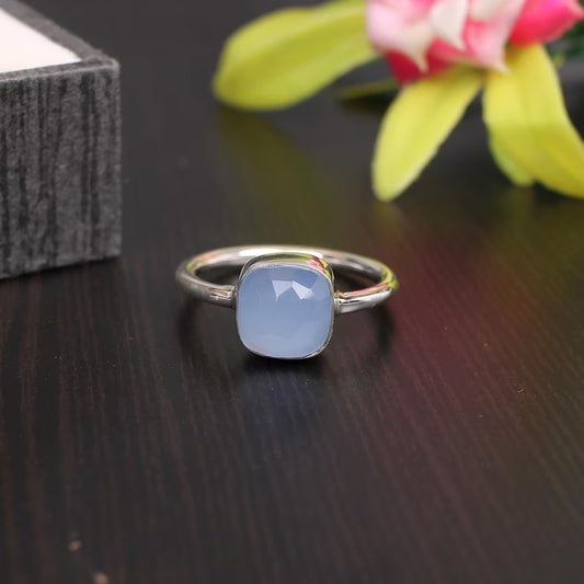 Blue Chalcedony Gemstone 92.5 Sterling Silver Ring