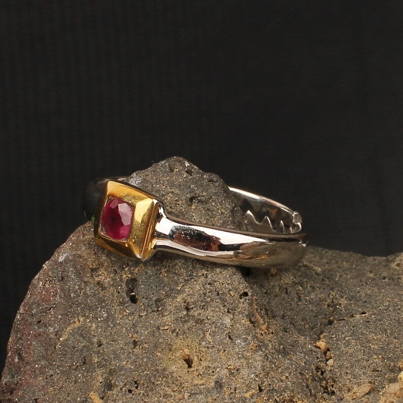 Natural Ruby Two Tone 92.5 Sterling Silver Ring