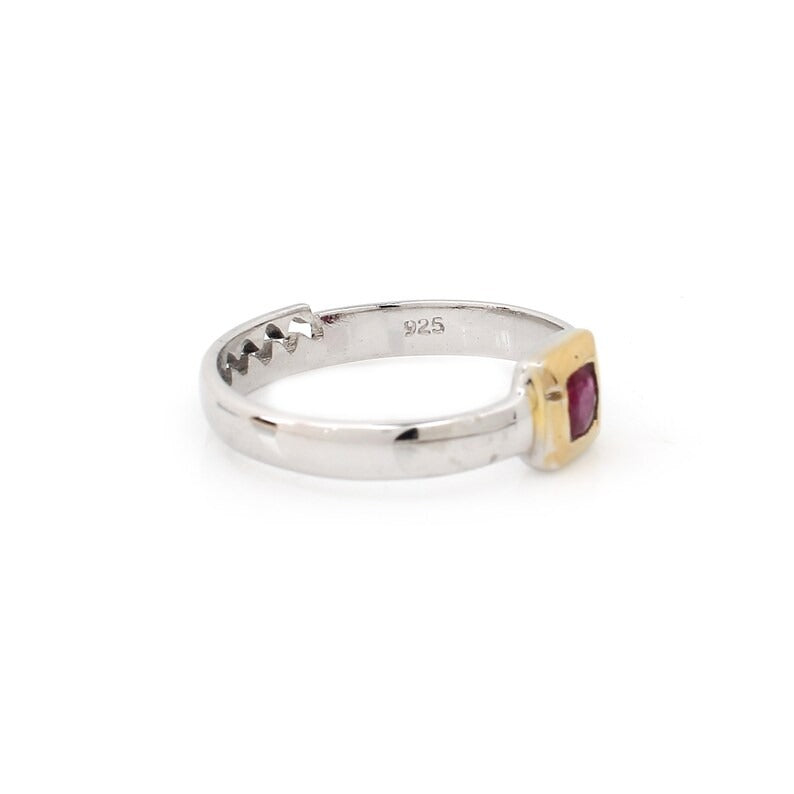 Natural Ruby Two Tone 92.5 Sterling Silver Ring