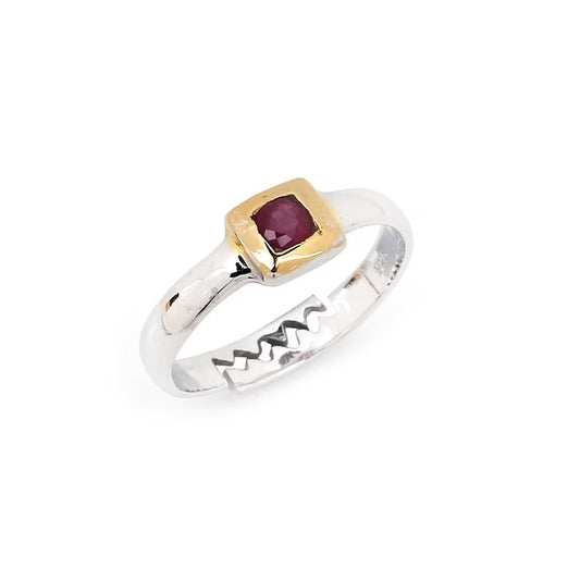 Natural Ruby Two Tone 92.5 Sterling Silver Ring