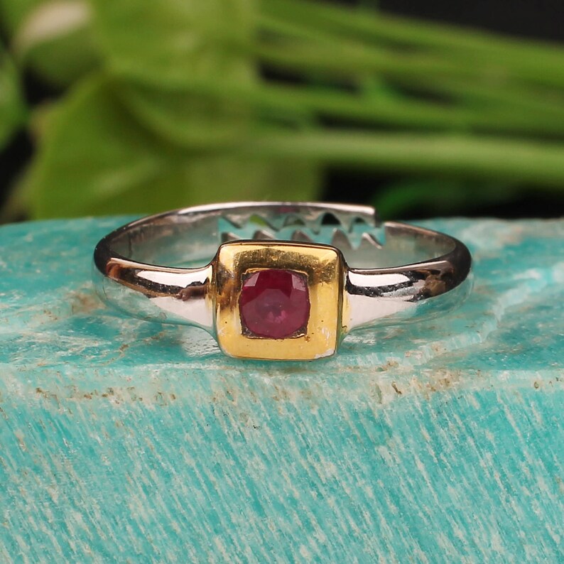 Natural Ruby Two Tone 92.5 Sterling Silver Ring