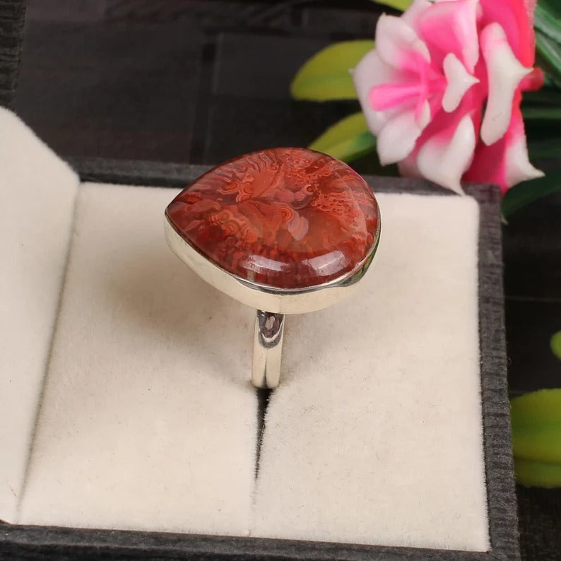 Utah Coral Gemstone 92.5 Sterling Silver Ring