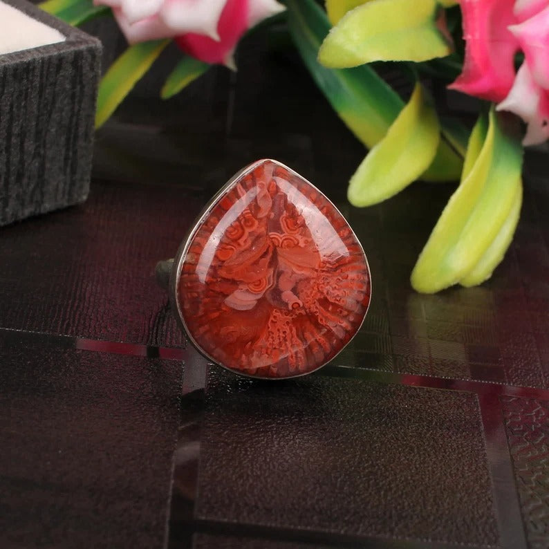 Utah Coral Gemstone 92.5 Sterling Silver Ring