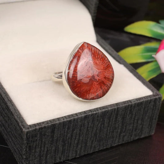 Utah Coral Gemstone 92.5 Sterling Silver Ring